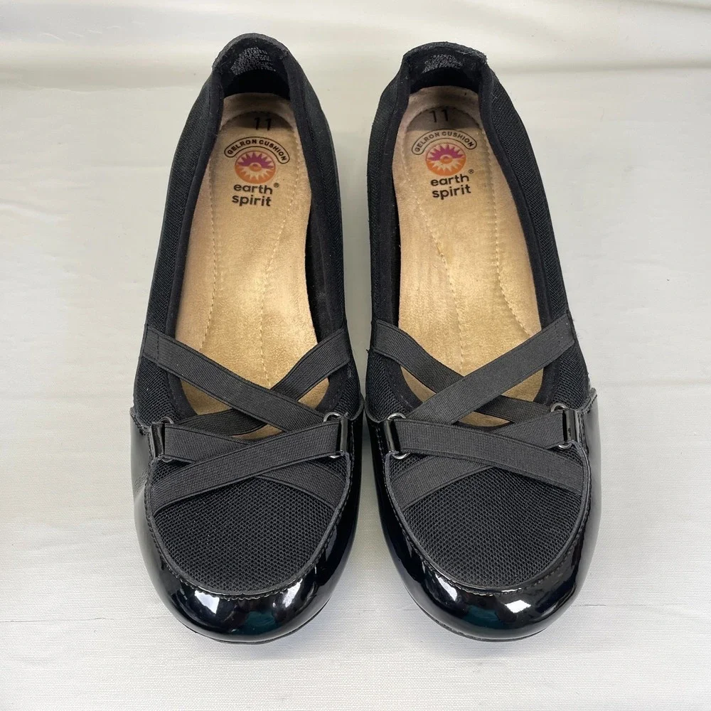 Earth Spirit Peni Ballet Flats Womens Size 11 Black Casual Slip On Comfort Shoes